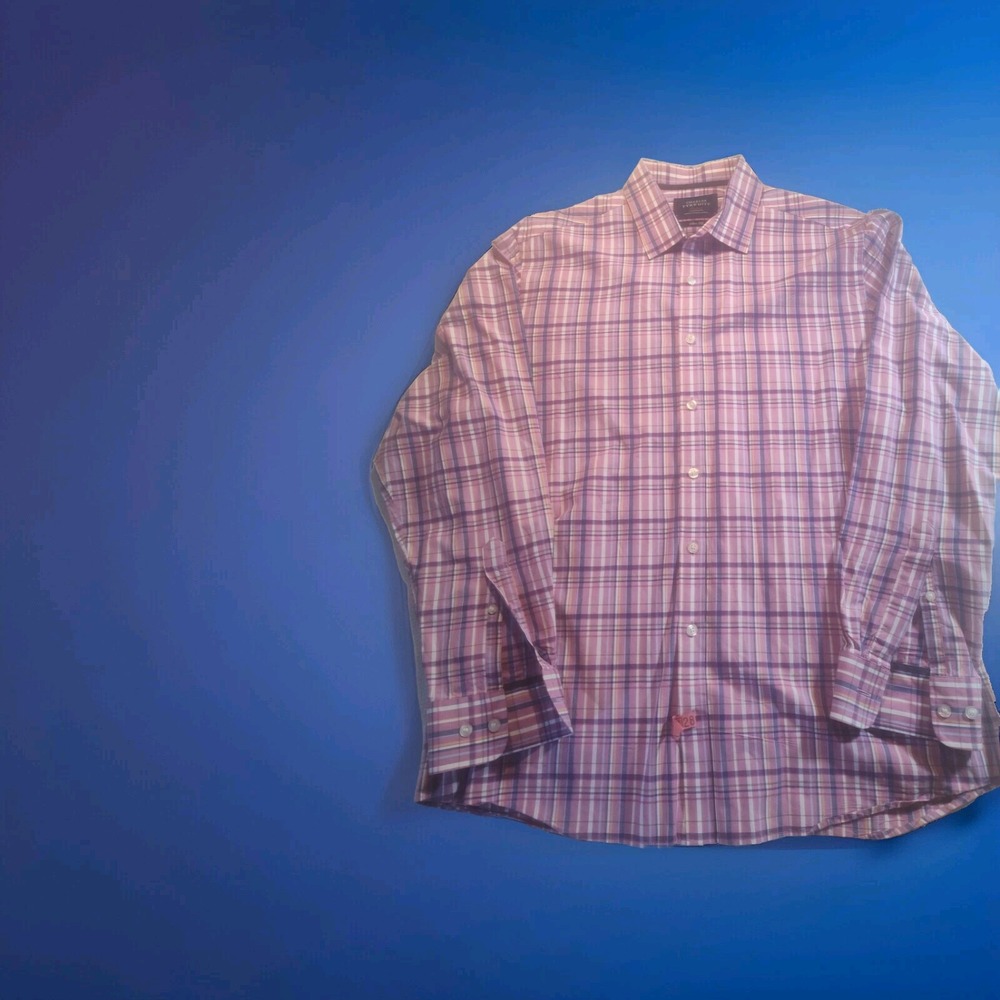 Charles Tyrwhitt Weekend Men's Large Pink Blue Madras Plaid Button Up Shirt 1160